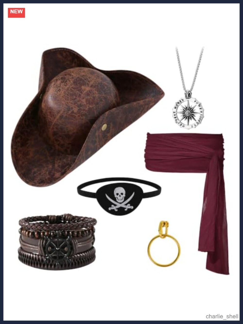 Pirate Costume Accessories Kit Men Women Felt Polyester Halloween Cosplay
